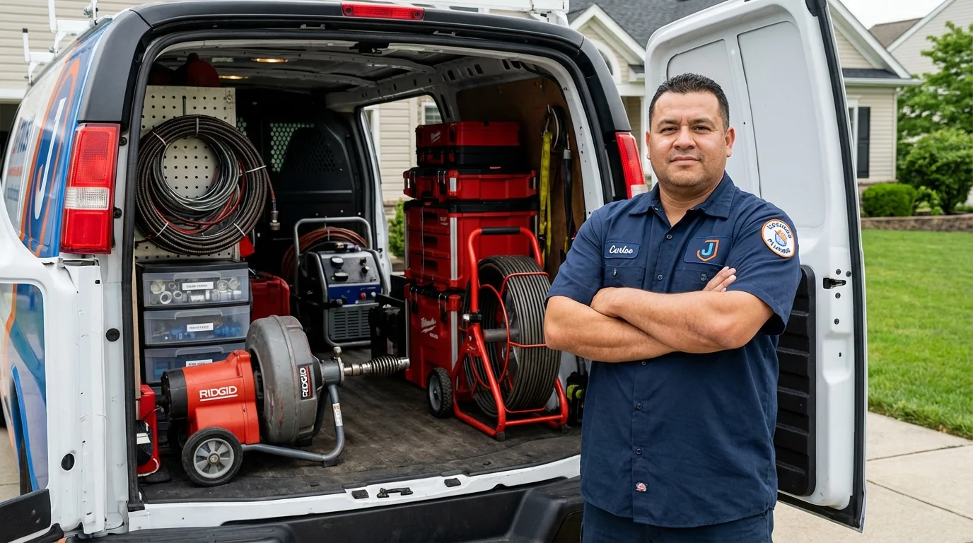 Professional drain cleaning equipment and Johns Plumbing LLC plumber in Brownstown